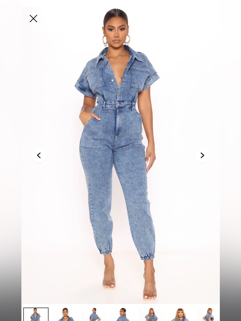 Women’s Boyfriend Jeans Jumpsuit in Washed Blue Denim